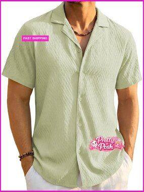 Lightweight Breathable Summer Button Down Shirt Short Sleeve Cuban Collar